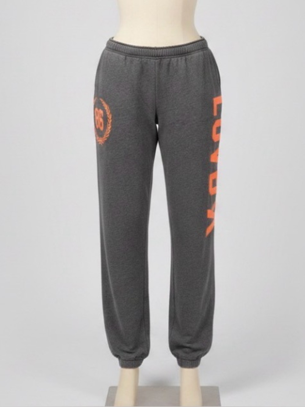 PINK Victoria's Secret Charcoal Gray/Orange Campus Fleece Sweatpants 💖 Size XS - Picture 12 of 12
